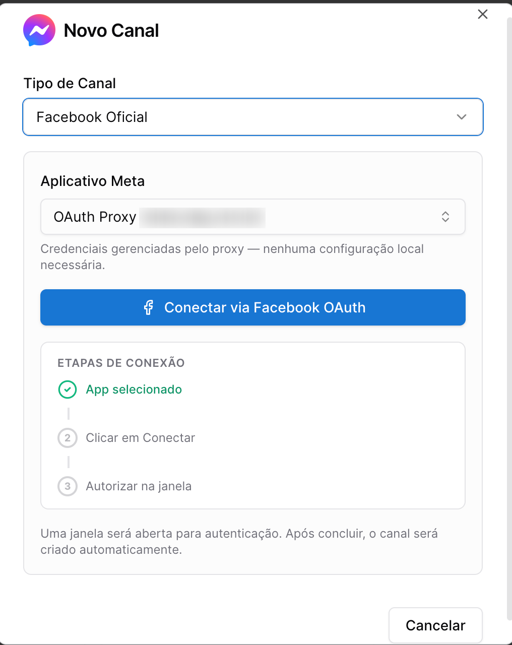 Fluxo de Clientes - conectar canal facebook messenger