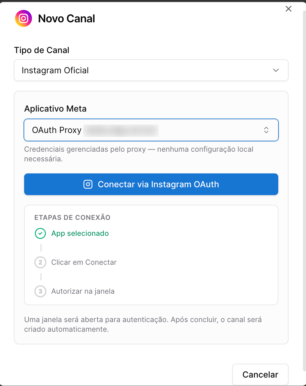 Fluxo de Clientes - conectar canal instagram